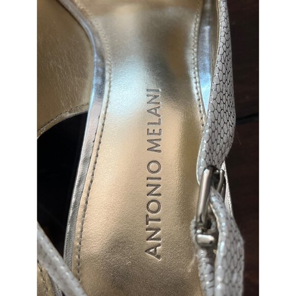 Antonio Melani Silver Peep-Toe Slingback Heels Embellished Evening Wedding Size - Picture 6 of 9